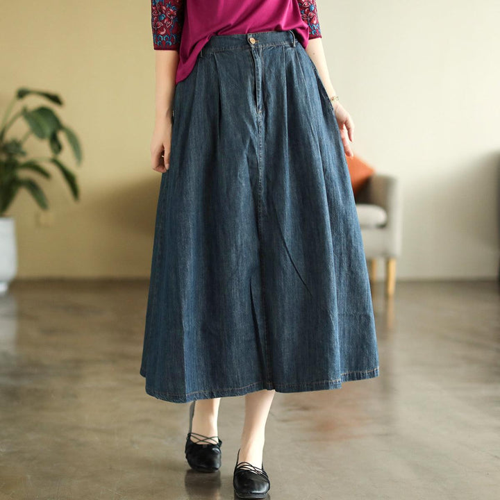 Summer Cotton Denim Retro A-Line High Waist Skirt - ZYLIRA