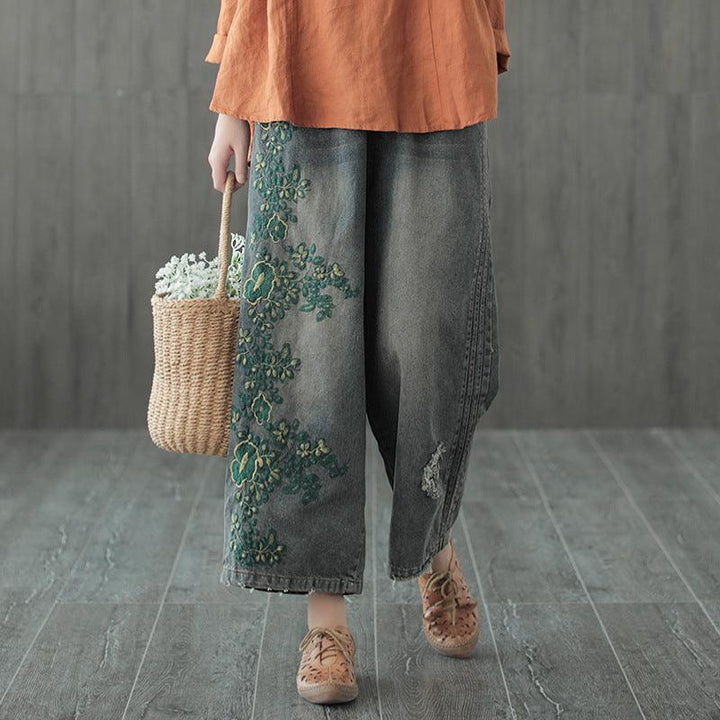 Women Summer Denim Embroidery Denim Pants - ZYLIRA