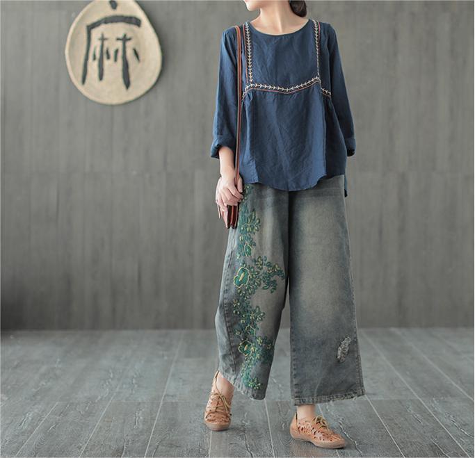 Women Summer Denim Embroidery Denim Pants - ZYLIRA