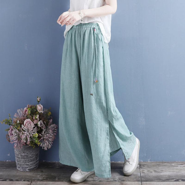 Summer Linen Loose Split Bottom Wide Leg Trousers - ZYLIRA