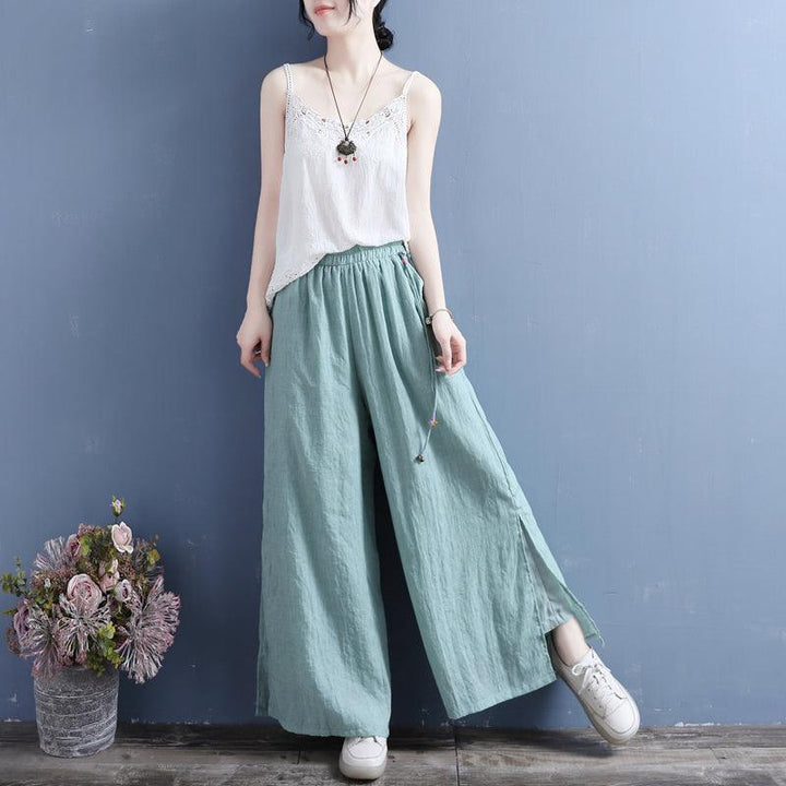 Summer Linen Loose Split Bottom Wide Leg Trousers - ZYLIRA