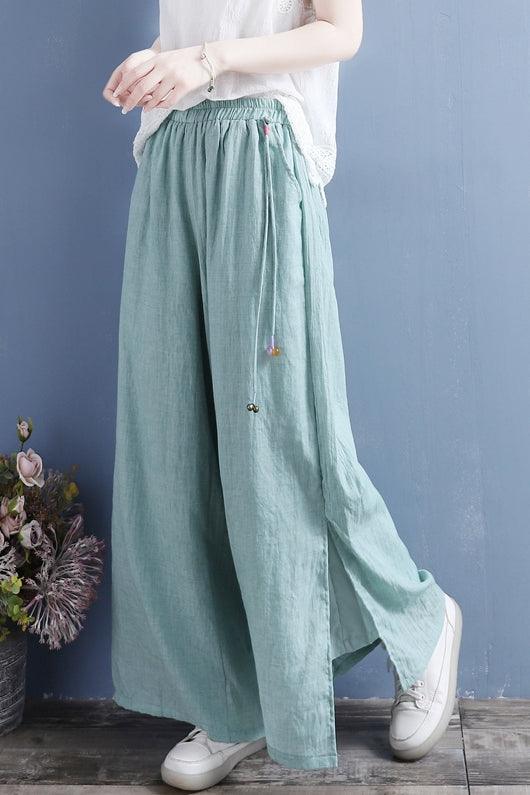 Summer Linen Loose Split Bottom Wide Leg Trousers - ZYLIRA