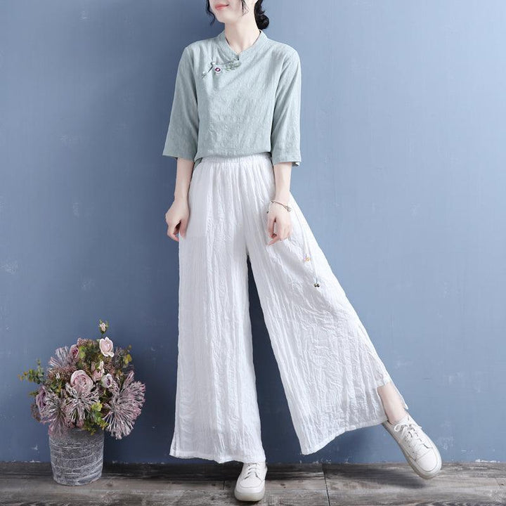 Summer Linen Loose Split Bottom Wide Leg Trousers - ZYLIRA