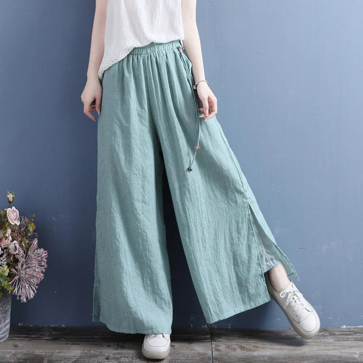 Summer Linen Loose Split Bottom Wide Leg Trousers - ZYLIRA