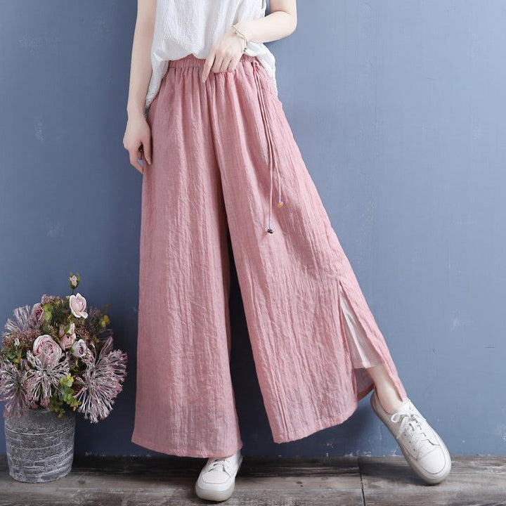 Summer Linen Loose Split Bottom Wide Leg Trousers - ZYLIRA