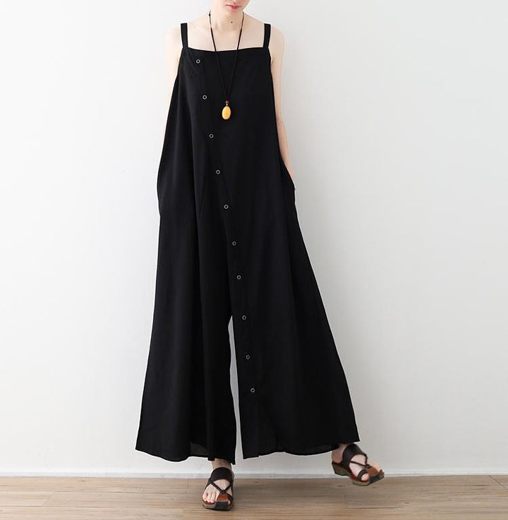 Summer Literary Asymmetrical Loose Cotton And Linen Jumpsuits - ZYLIRA