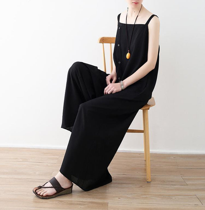 Summer Literary Asymmetrical Loose Cotton And Linen Jumpsuits - ZYLIRA