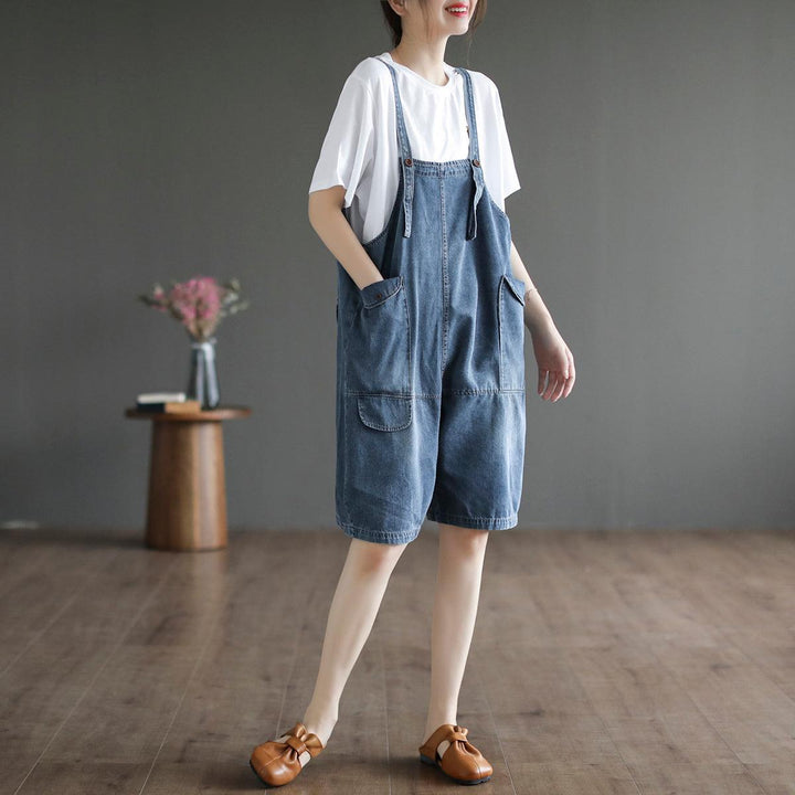 Summer Loose Casual Cotton Denim Jumpsuit - ZYLIRA