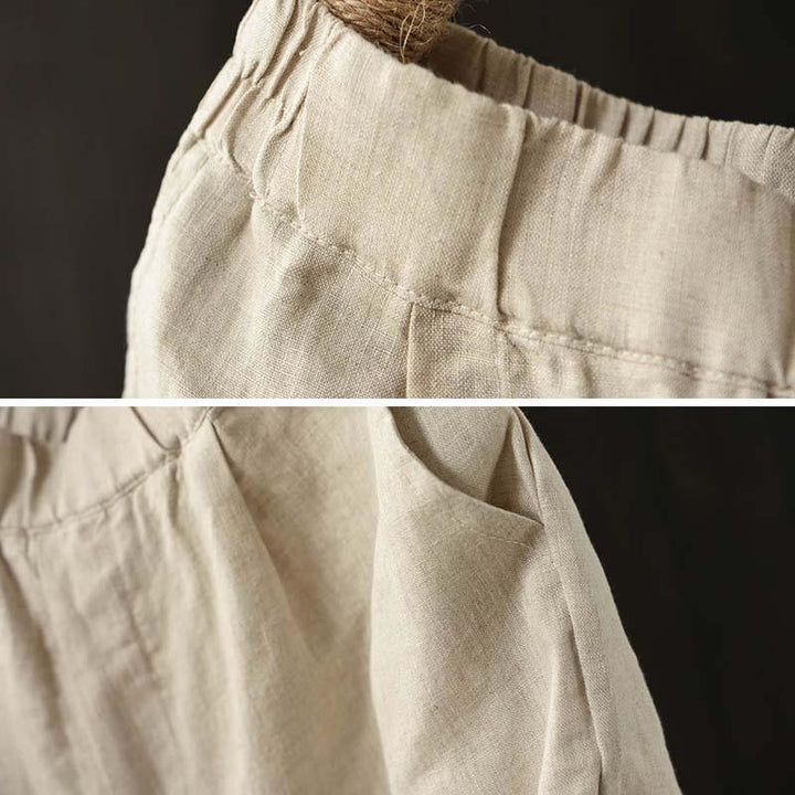 Summer Loose Elastic Waist Solid Linen Shorts - ZYLIRA