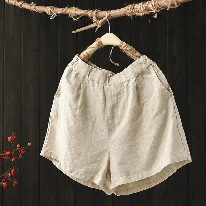 Summer Loose Elastic Waist Solid Linen Shorts - ZYLIRA