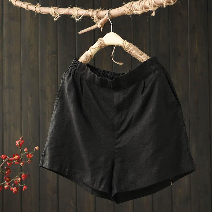 Summer Loose Elastic Waist Solid Linen Shorts - ZYLIRA