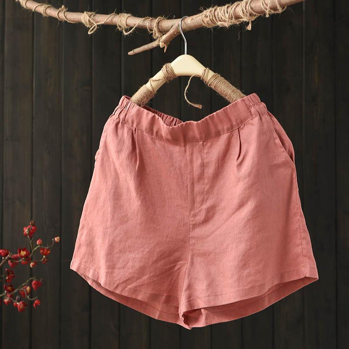 Summer Loose Elastic Waist Solid Linen Shorts - ZYLIRA