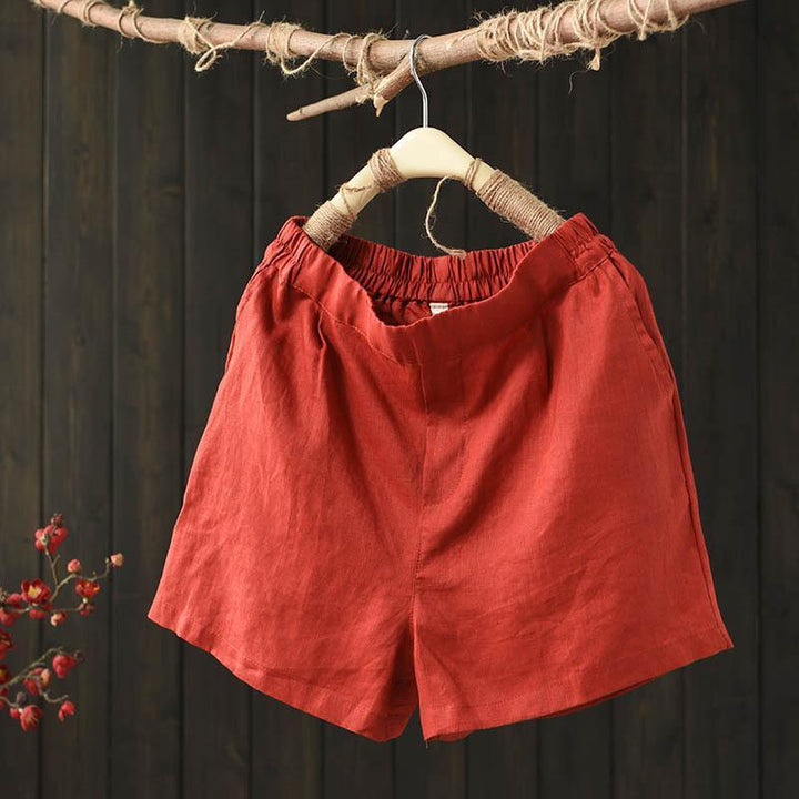 Summer Loose Elastic Waist Solid Linen Shorts - ZYLIRA