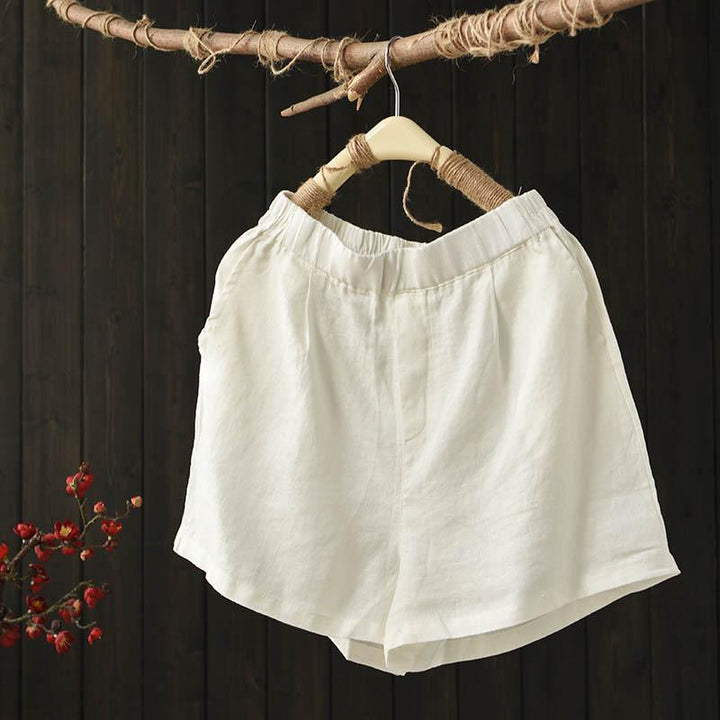 Summer Loose Elastic Waist Solid Linen Shorts - ZYLIRA