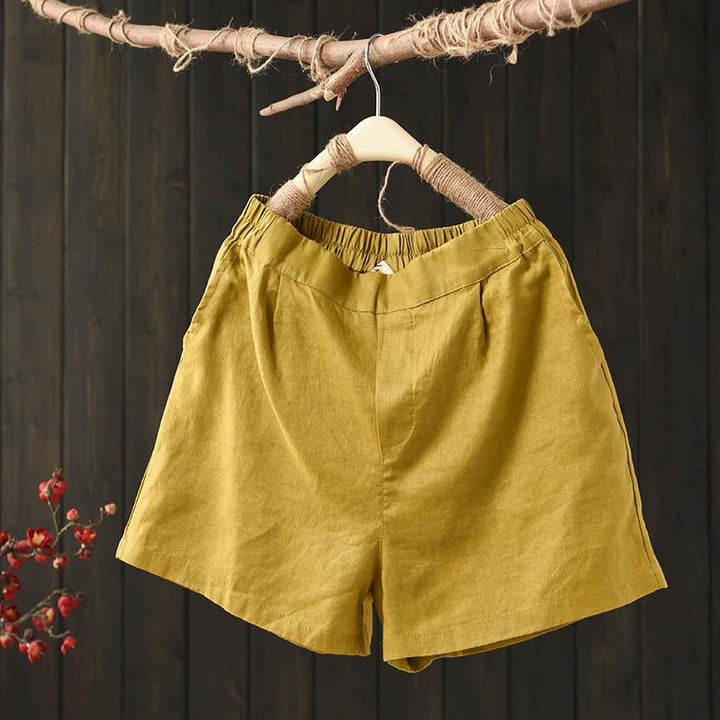 Summer Loose Elastic Waist Solid Linen Shorts - ZYLIRA