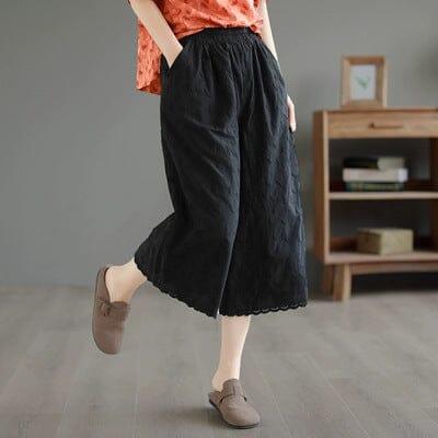 Summer Loose Retro Embroidery Trim Wide Leg Pants - ZYLIRA