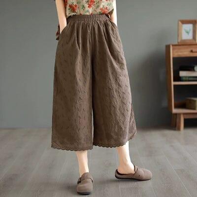 Summer Loose Retro Embroidery Trim Wide Leg Pants - ZYLIRA