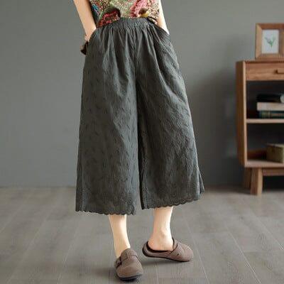 Summer Loose Retro Embroidery Trim Wide Leg Pants - ZYLIRA