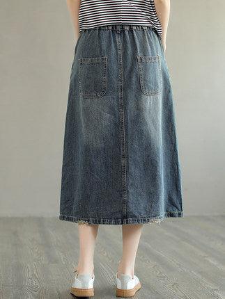 Summer Retro Embroidery Ripped Cotton Denim Skirt - ZYLIRA