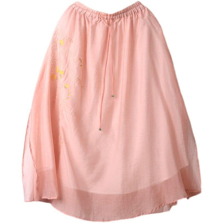 Summer Retro Embroidery Thin Loose A-Line Skirt - ZYLIRA