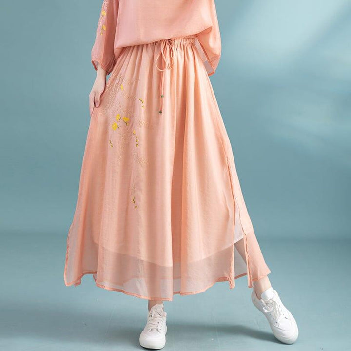 Summer Retro Embroidery Thin Loose A-Line Skirt - ZYLIRA