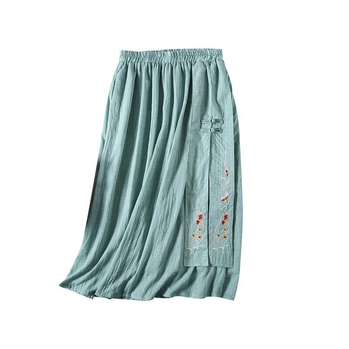 Summer Retro Loose Cotton Linen Embroidery Skirt - ZYLIRA