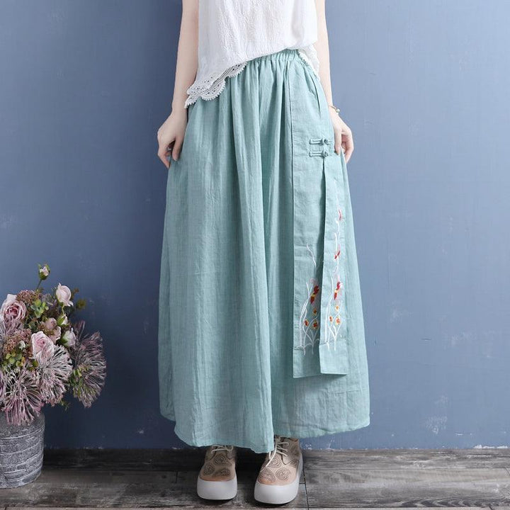 Summer Retro Loose Cotton Linen Embroidery Skirt - ZYLIRA