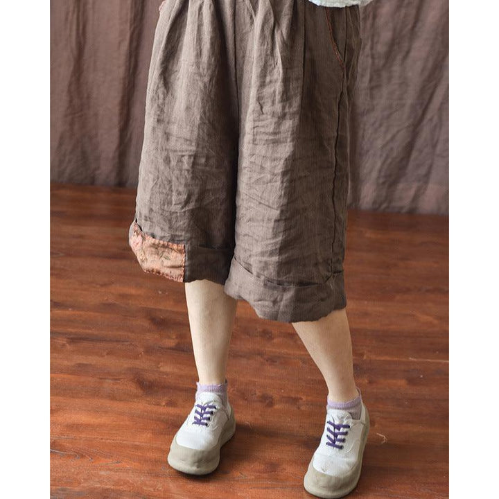 Summer Retro Patchwork Linen Loose Knee High Pants - ZYLIRA