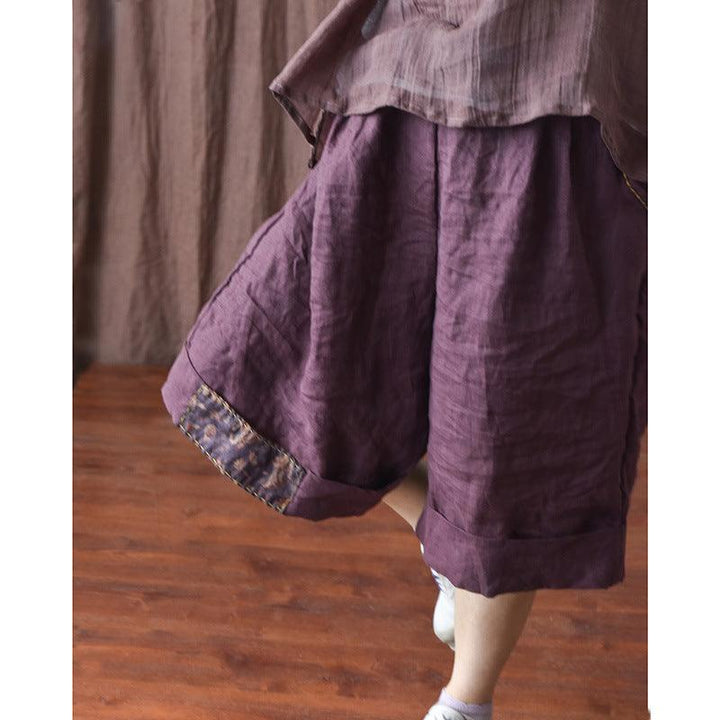 Summer Retro Patchwork Linen Loose Knee High Pants - ZYLIRA