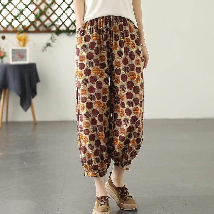 Summer Retro Print Loose Cotton Linen Pants - ZYLIRA