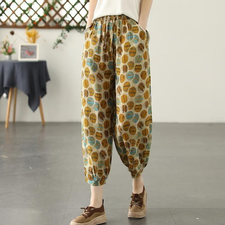 Summer Retro Print Loose Cotton Linen Pants - ZYLIRA