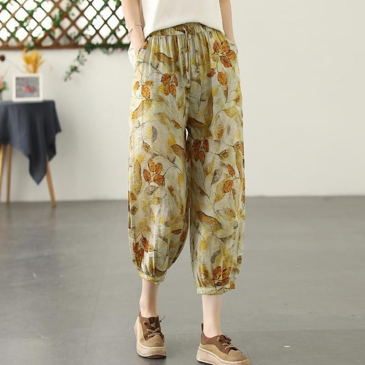 Summer Retro Print Loose Cotton Linen Pants - ZYLIRA