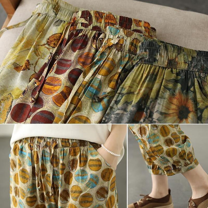 Summer Retro Print Loose Cotton Linen Pants - ZYLIRA