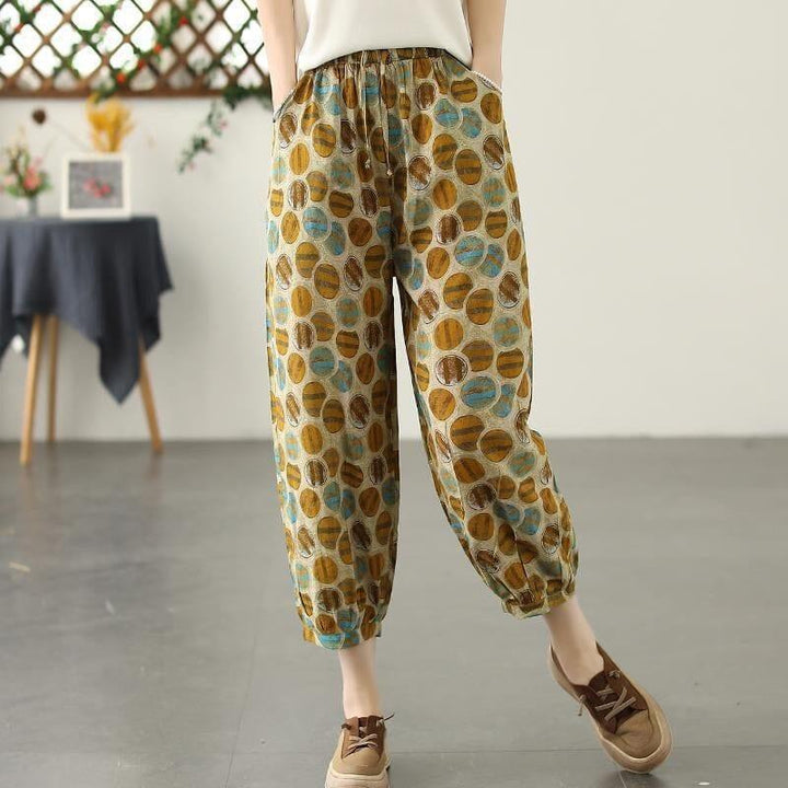 Summer Retro Print Loose Cotton Linen Pants - ZYLIRA