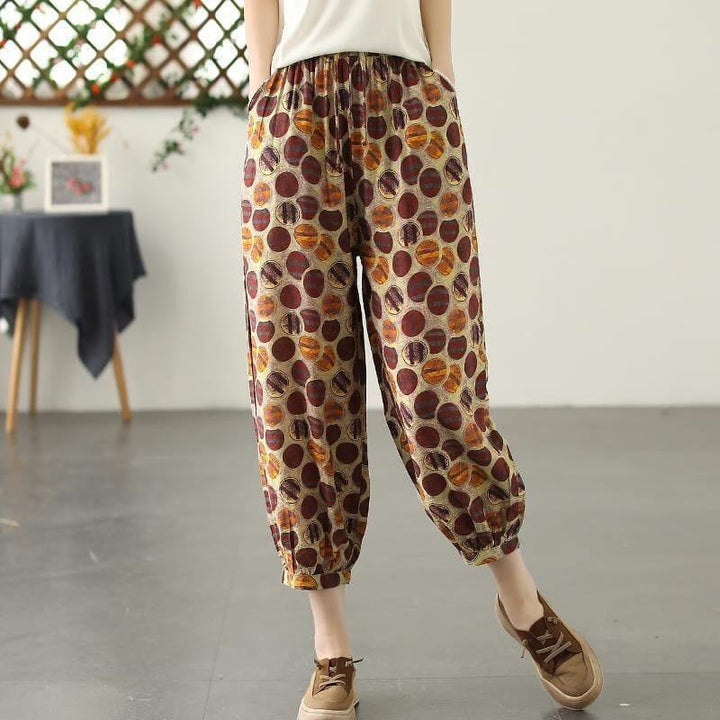 Summer Retro Print Loose Cotton Linen Pants - ZYLIRA