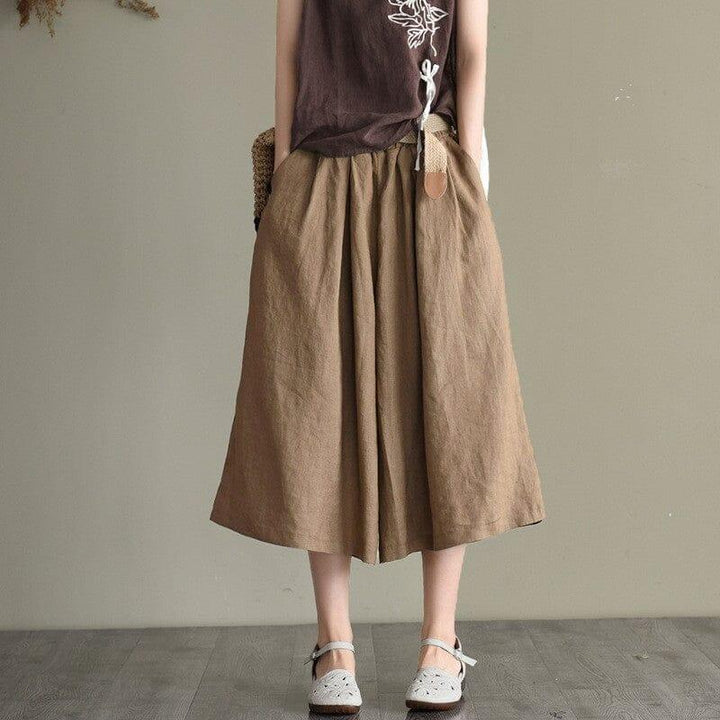 Summer Retro Solid Linen Loose A-Line Skirt - ZYLIRA