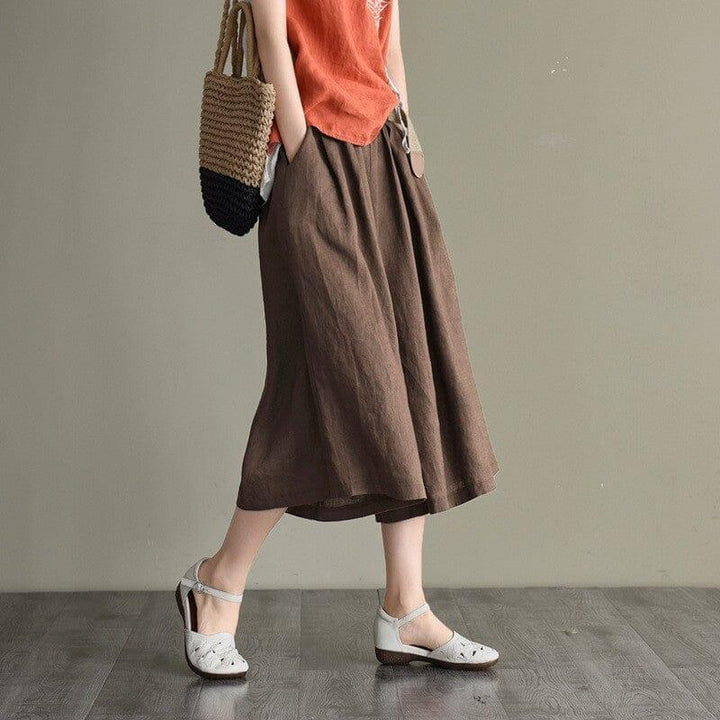 Summer Retro Solid Linen Loose A-Line Skirt - ZYLIRA