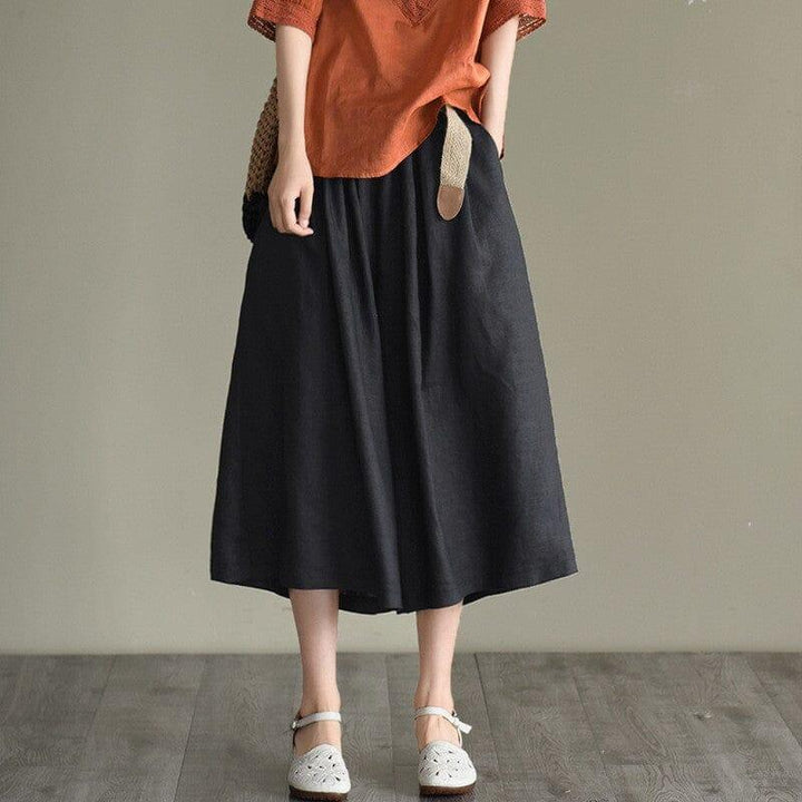 Summer Retro Solid Linen Loose A-Line Skirt - ZYLIRA