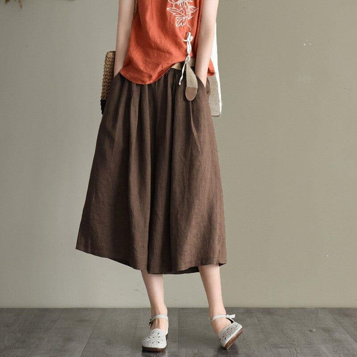 Summer Retro Solid Linen Loose A-Line Skirt - ZYLIRA