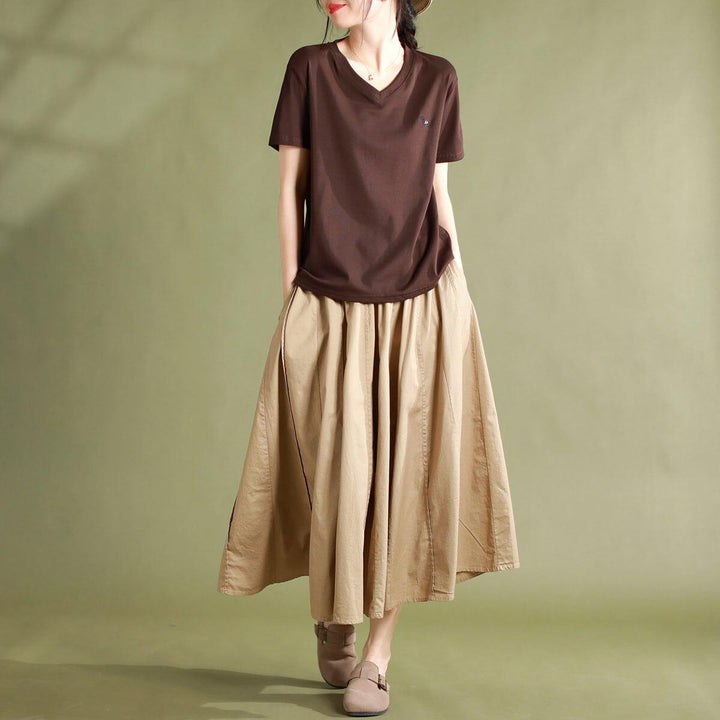 Summer Solid Casual Patchwork Cotton Skirt - ZYLIRA