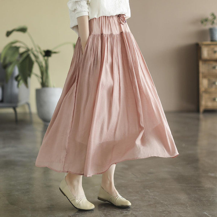 Summer Solid Cotton LInen Retro A-Line Pleated Skirts - ZYLIRA