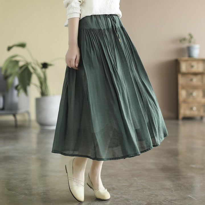 Summer Solid Cotton LInen Retro A-Line Pleated Skirts - ZYLIRA