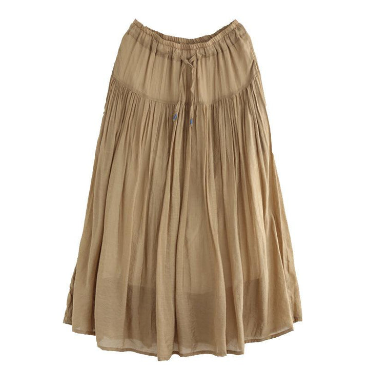 Summer Solid Cotton LInen Retro A-Line Pleated Skirts - ZYLIRA