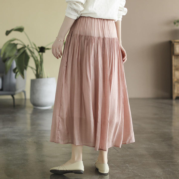 Summer Solid Cotton LInen Retro A-Line Pleated Skirts - ZYLIRA