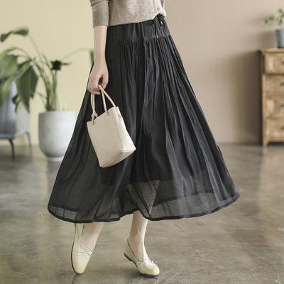 Summer Solid Cotton LInen Retro A-Line Pleated Skirts - ZYLIRA