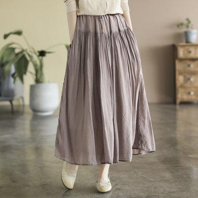 Summer Solid Cotton LInen Retro A-Line Pleated Skirts - ZYLIRA