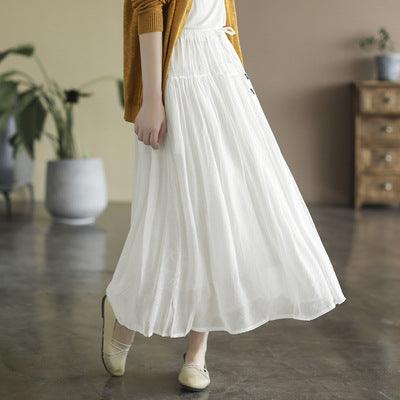 Summer Solid Cotton LInen Retro A-Line Pleated Skirts - ZYLIRA