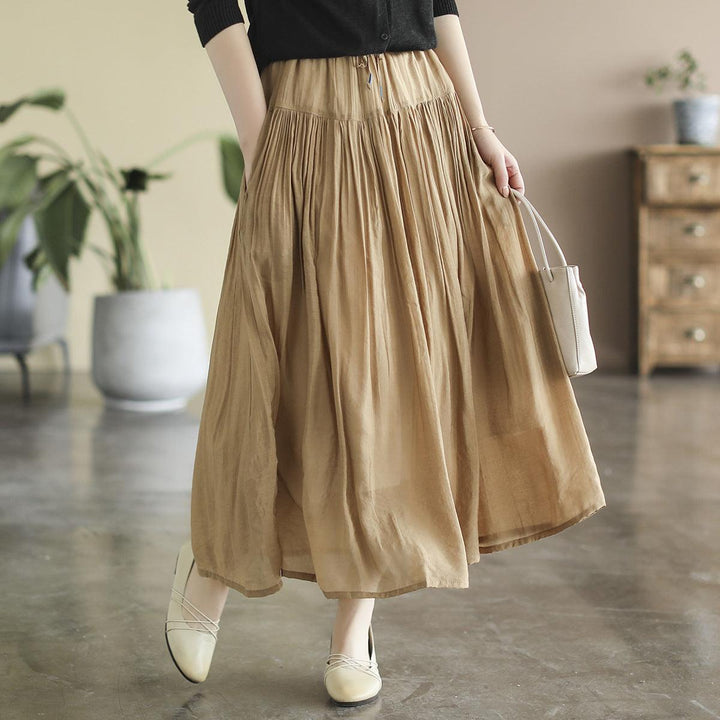 Summer Solid Cotton LInen Retro A-Line Pleated Skirts - ZYLIRA