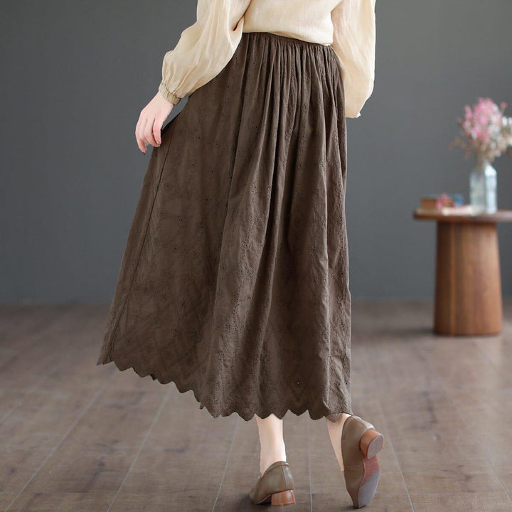 Summer Solid Patchwork Embroidery Loose Retro Skirt - ZYLIRA