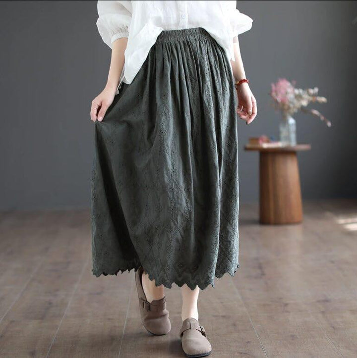 Summer Solid Patchwork Embroidery Loose Retro Skirt - ZYLIRA